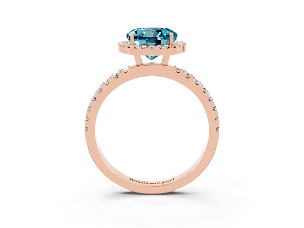 Rose gold Round Cut Halo Diamond Pave Band with Prong Setting