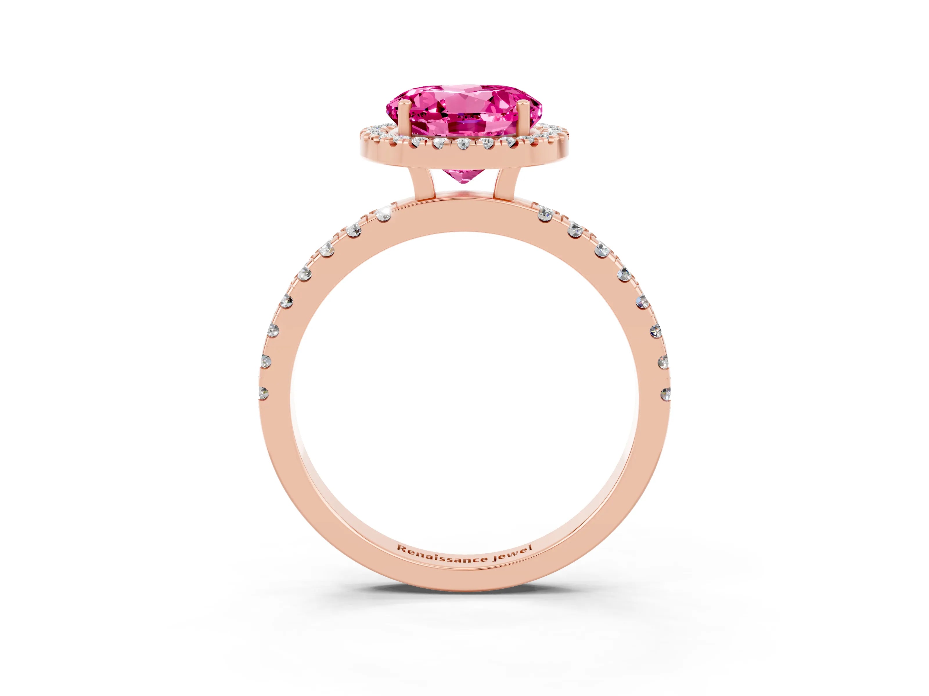Rose gold Round Cut Halo Diamond Pave Band with Prong Setting_3