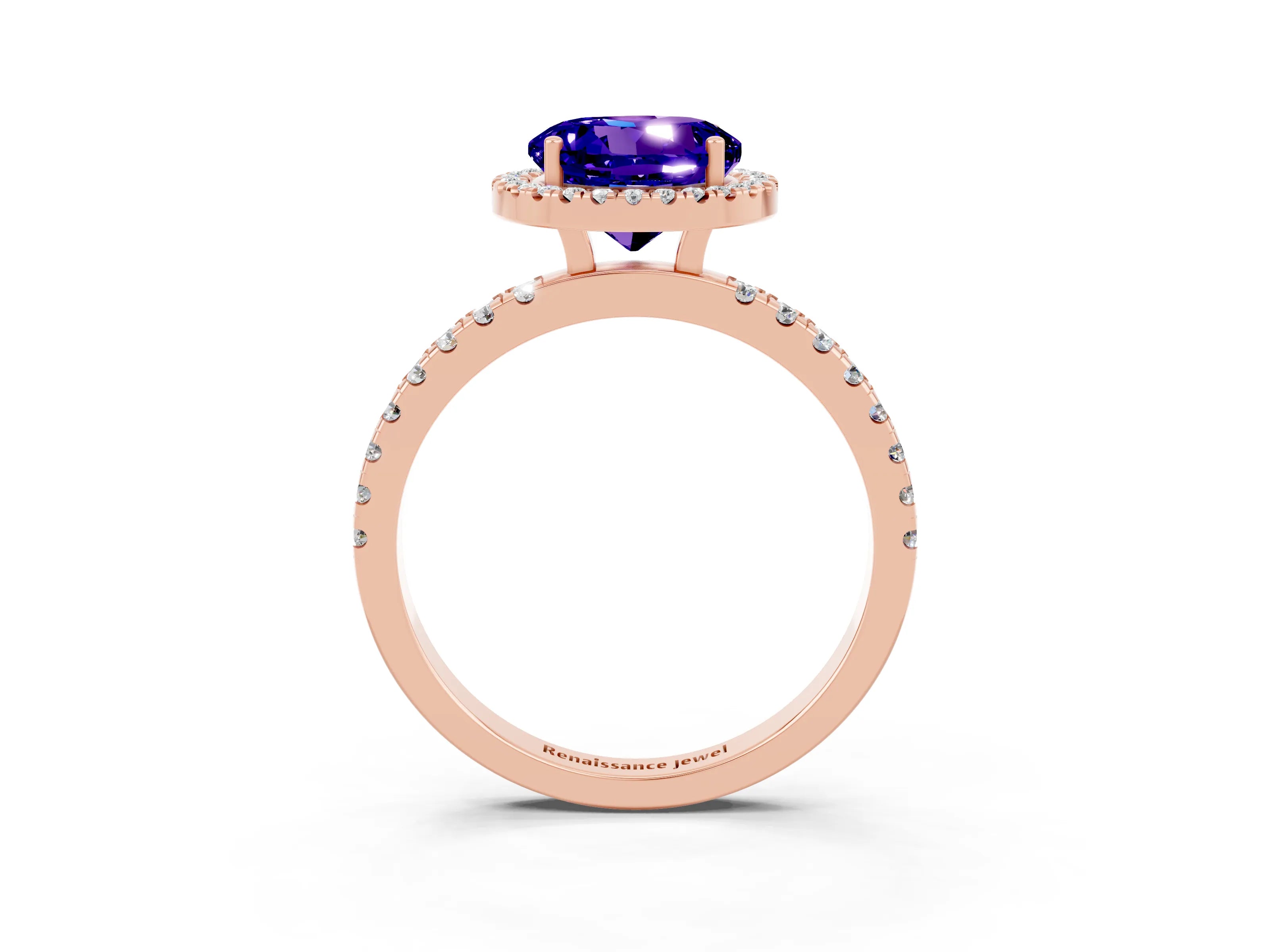 Rose gold Round Cut Halo Diamond Pave Band with Prong Setting_3