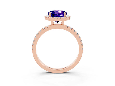 Rose gold Round Cut Halo Diamond Pave Band with Prong Setting_3