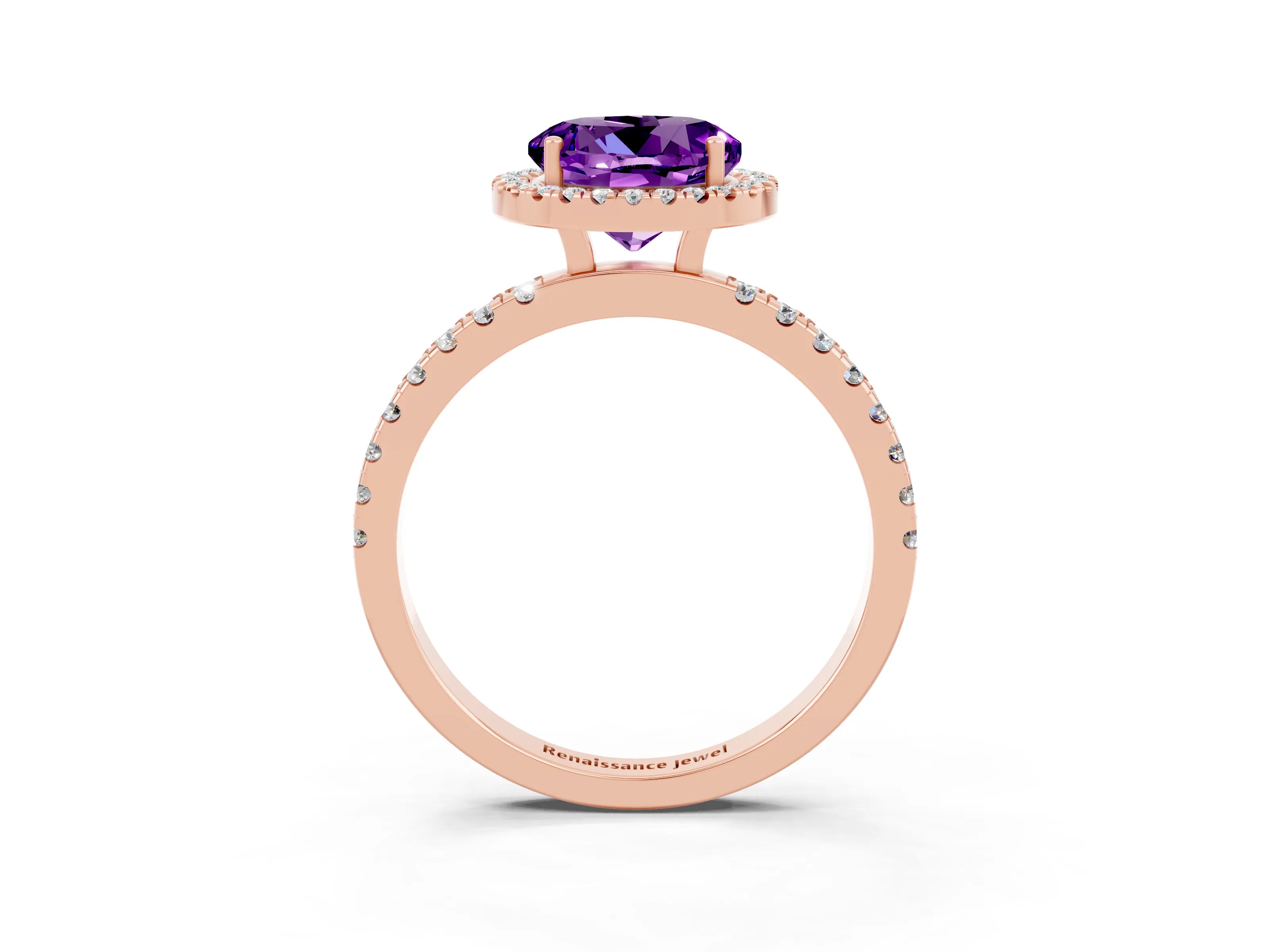Rose gold Round Cut Halo Diamond Pave Band with Prong Setting_3