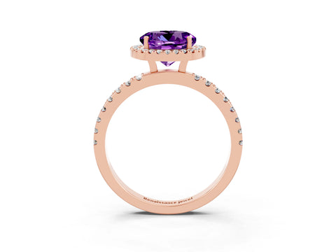 Rose gold Round Cut Halo Diamond Pave Band with Prong Setting_3