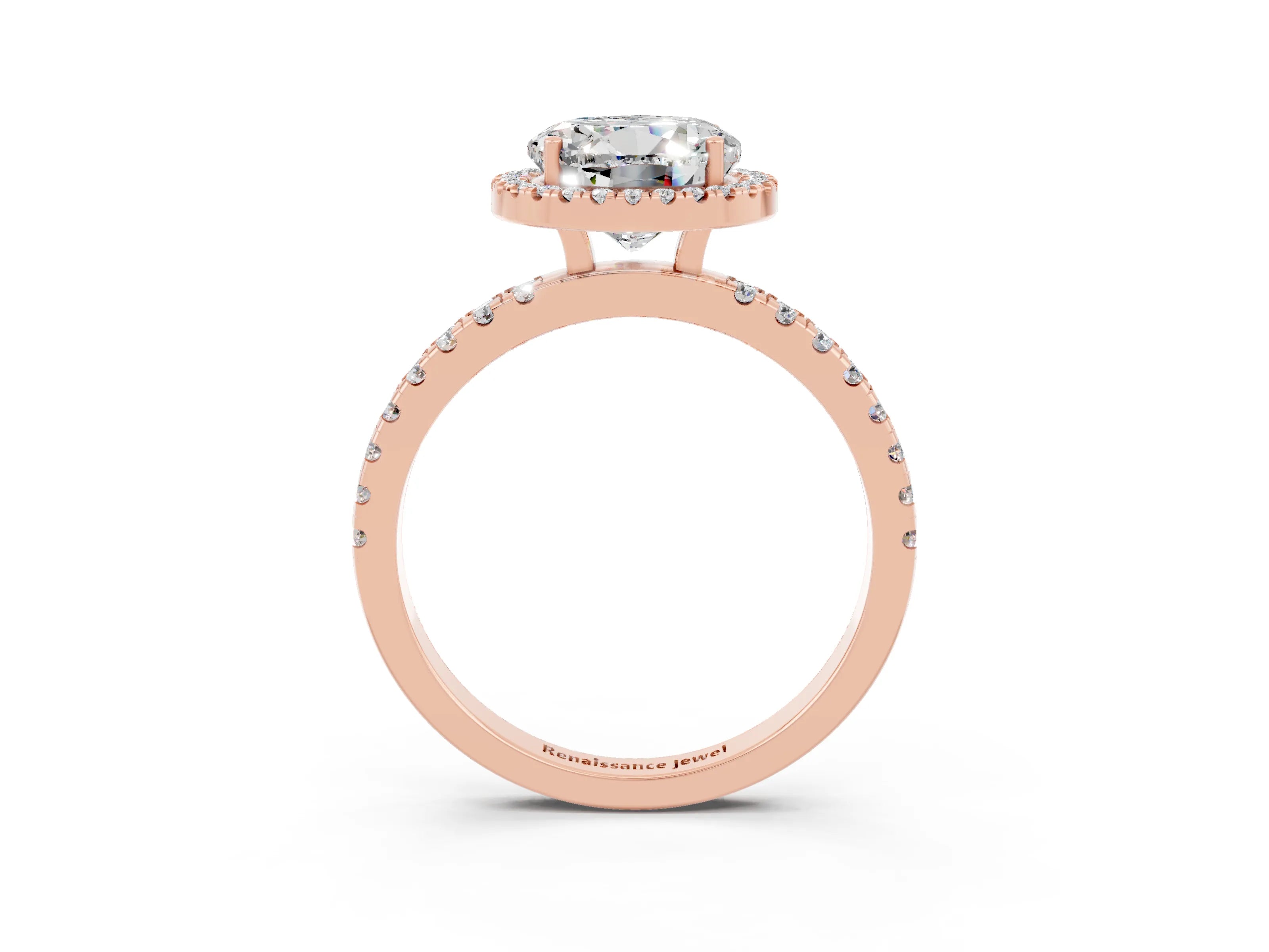 Rose gold Round Cut Halo Diamond Pave Band with Prong Setting_3