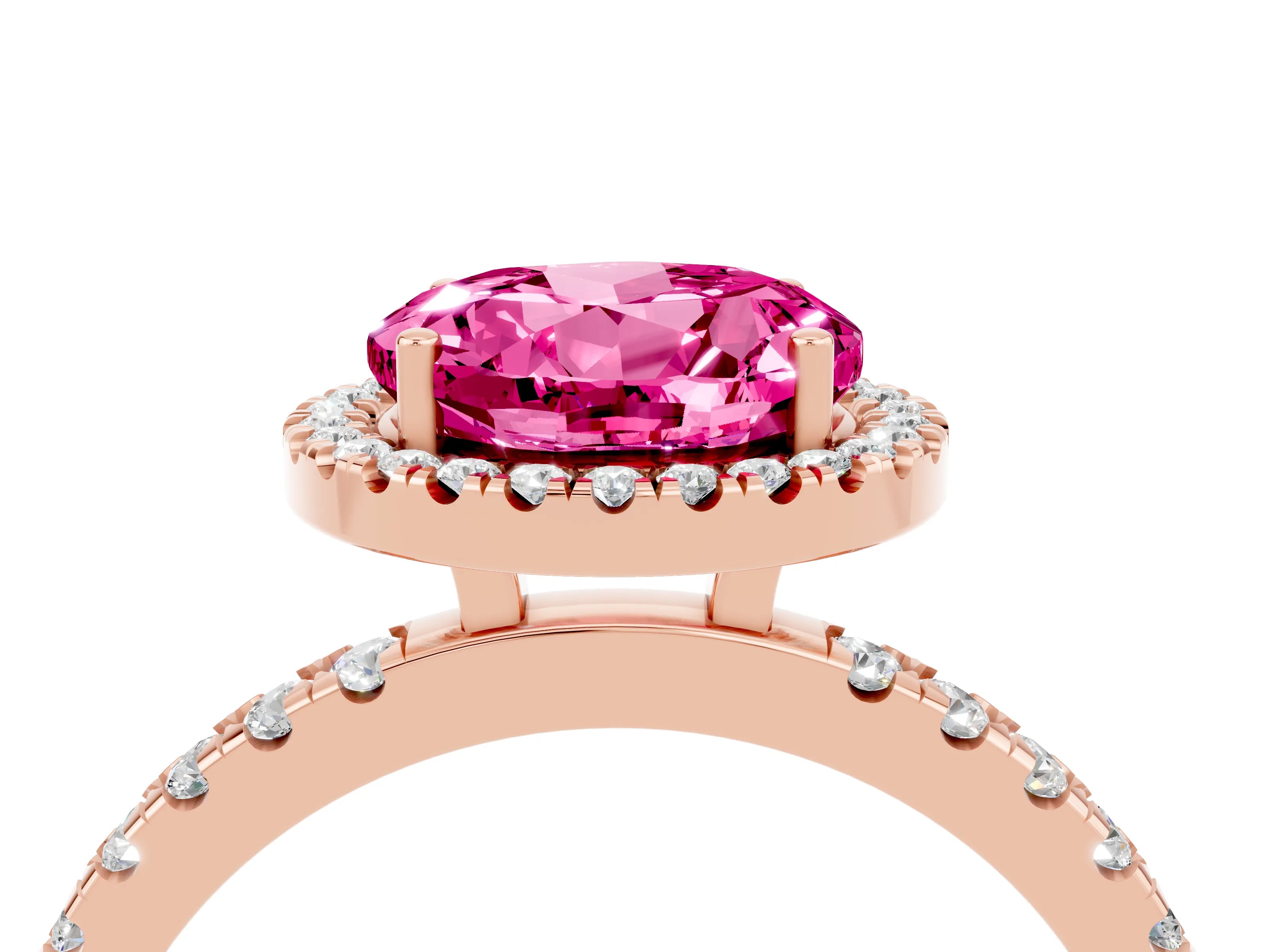 Rose gold Round Cut Halo Diamond Pave Band with Prong Setting_4