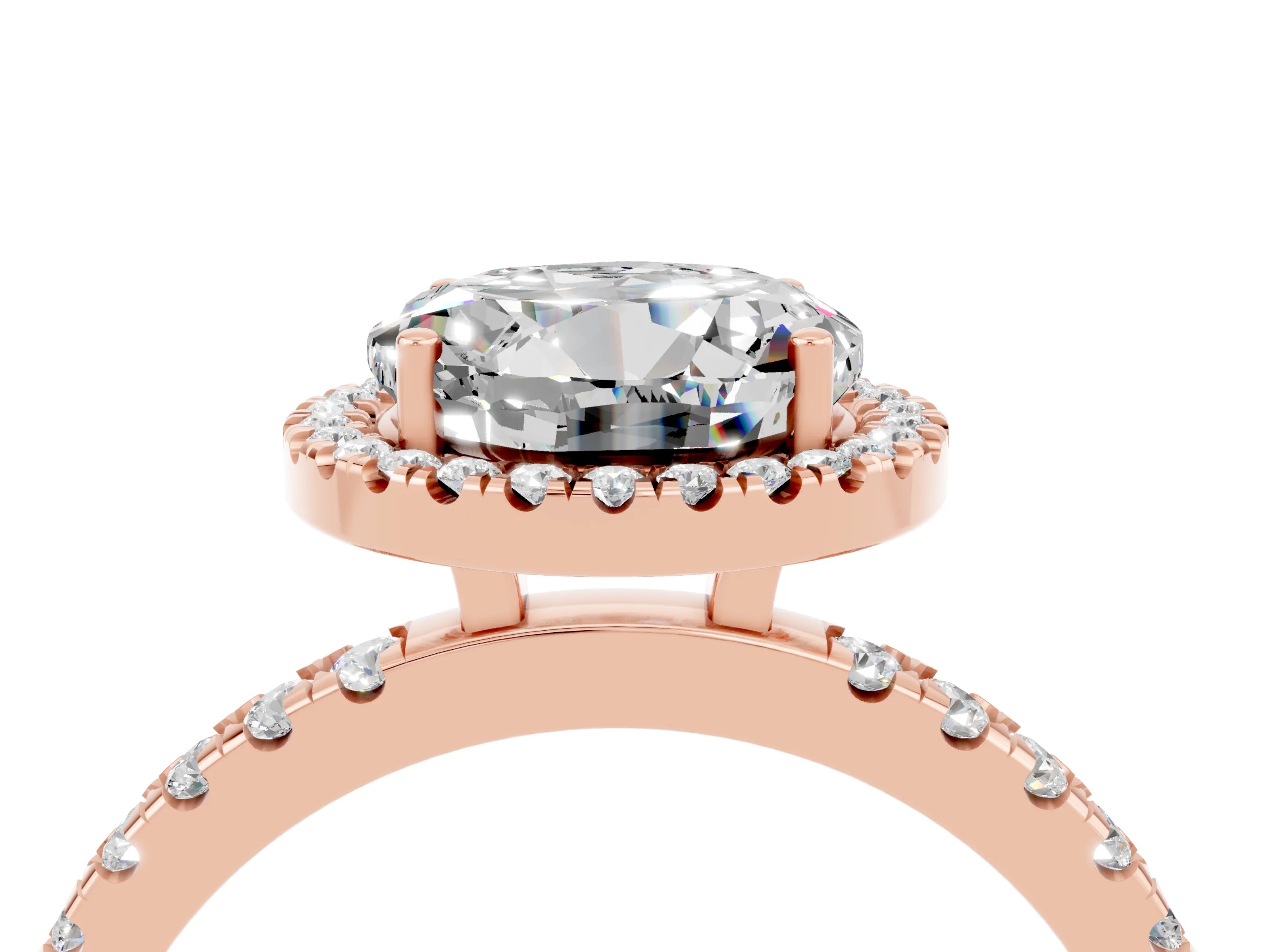 Rose gold Round Cut Halo Diamond Pave Band with Prong Setting_4