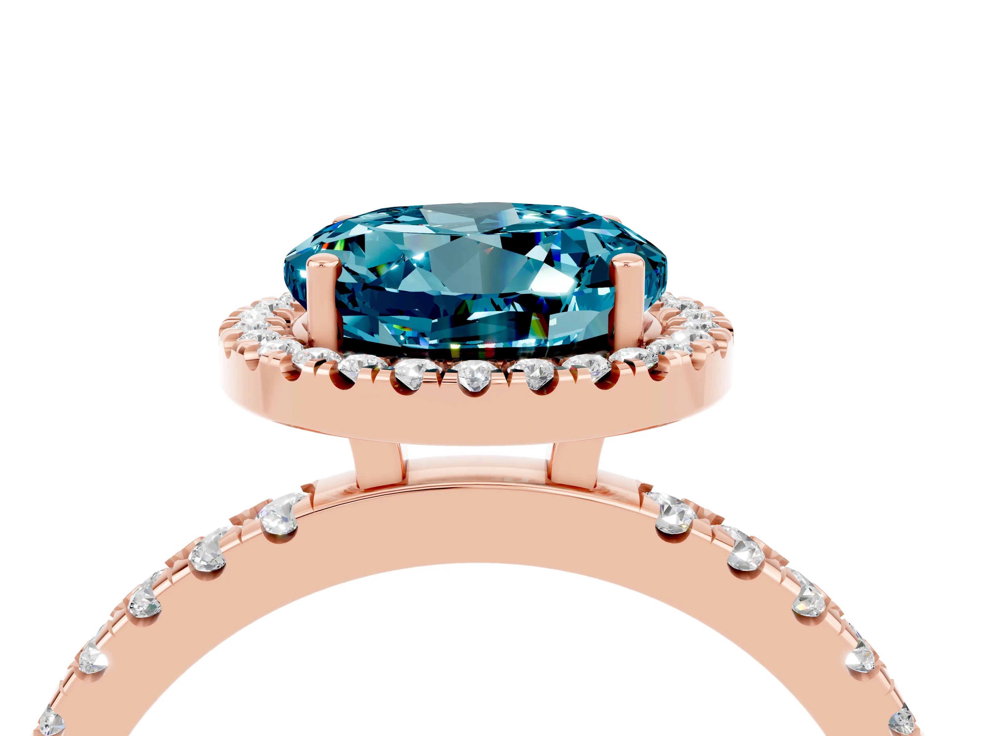 Rose gold Round Cut Halo Diamond Pave Band with Prong Setting_4