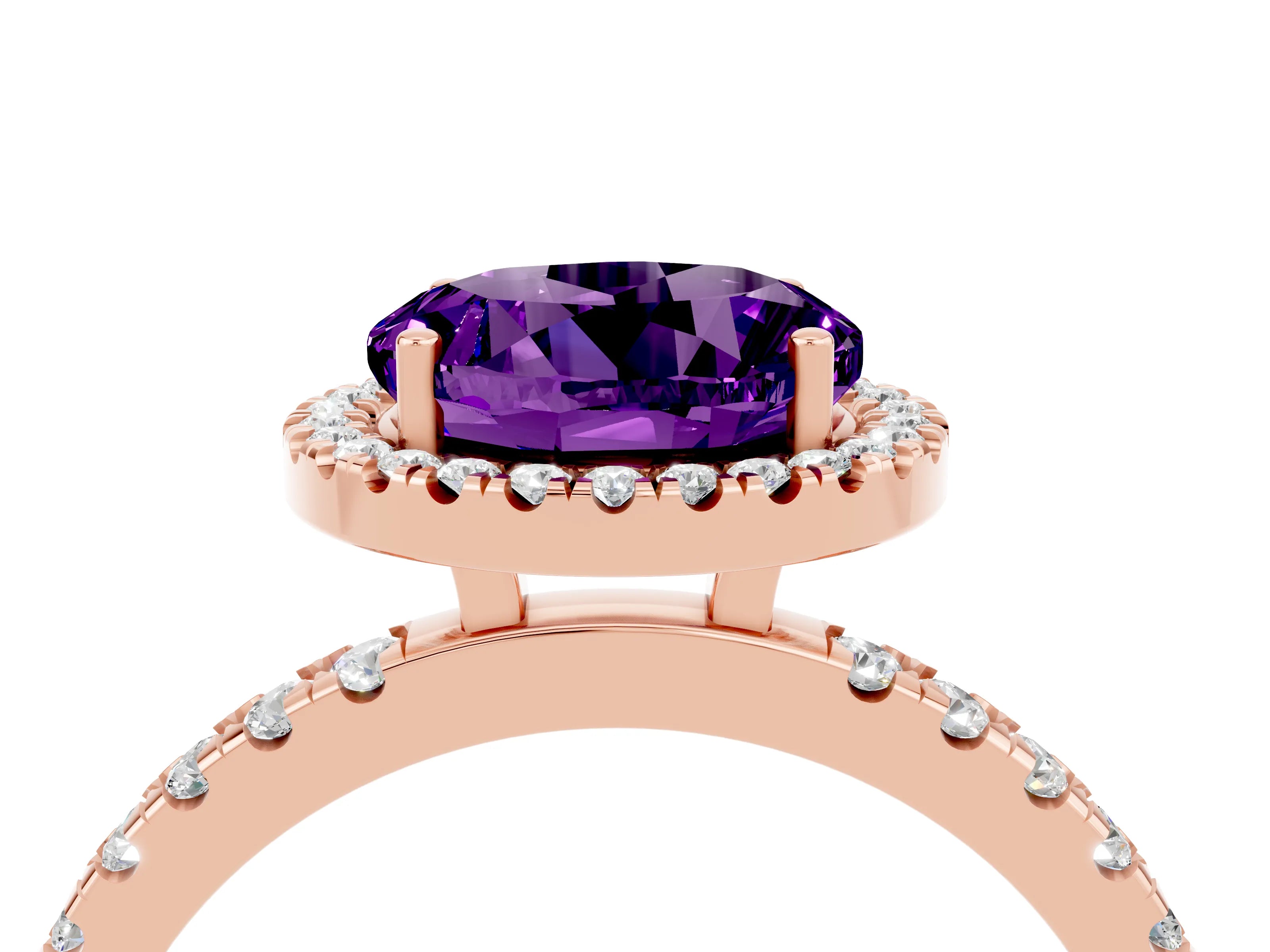 Rose gold Round Cut Halo Diamond Pave Band with Prong Setting_4