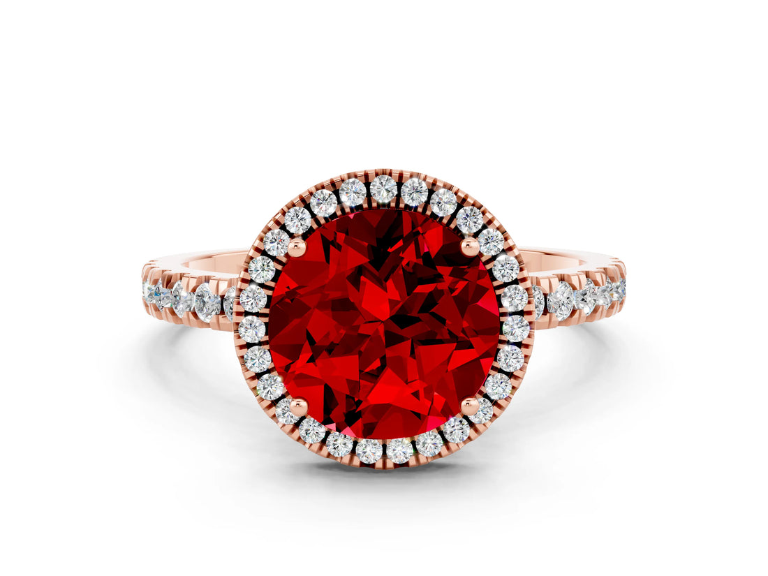 Rose gold Round Cut Halo Diamond Pave Band with Prong Setting
