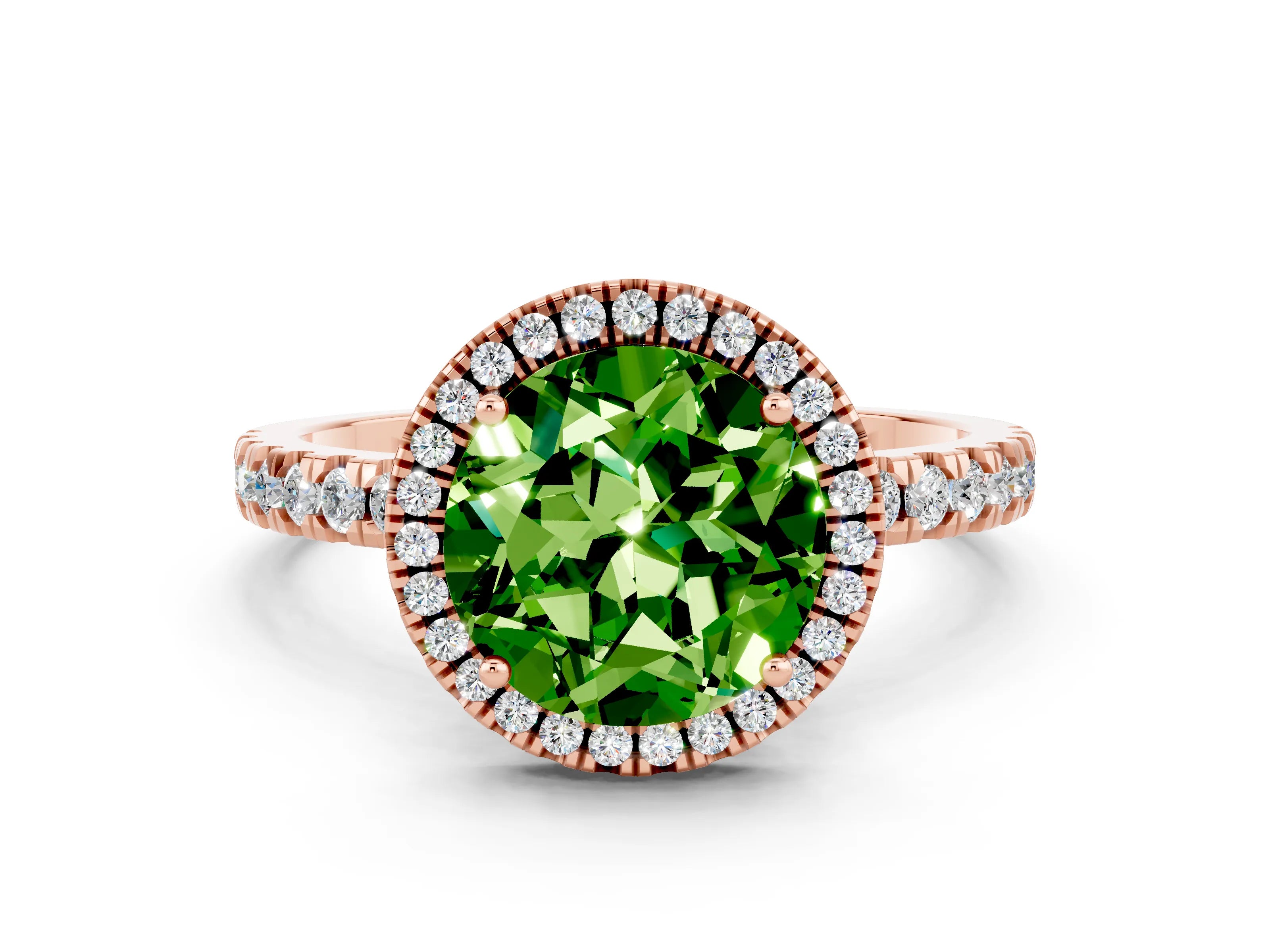 Rose gold Round Cut Halo Diamond Pave Band with Prong Setting