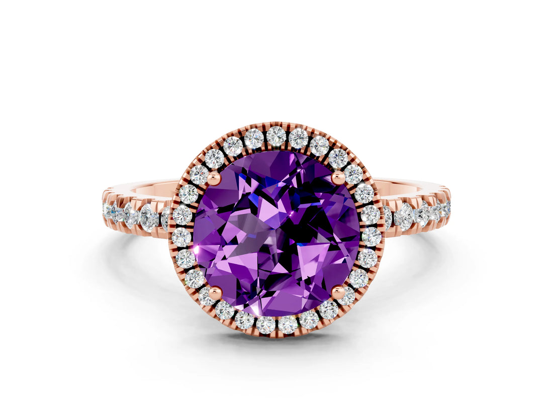 Rose gold Round Cut Halo Diamond Pave Band with Prong Setting