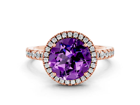 Rose gold Round Cut Halo Diamond Pave Band with Prong Setting