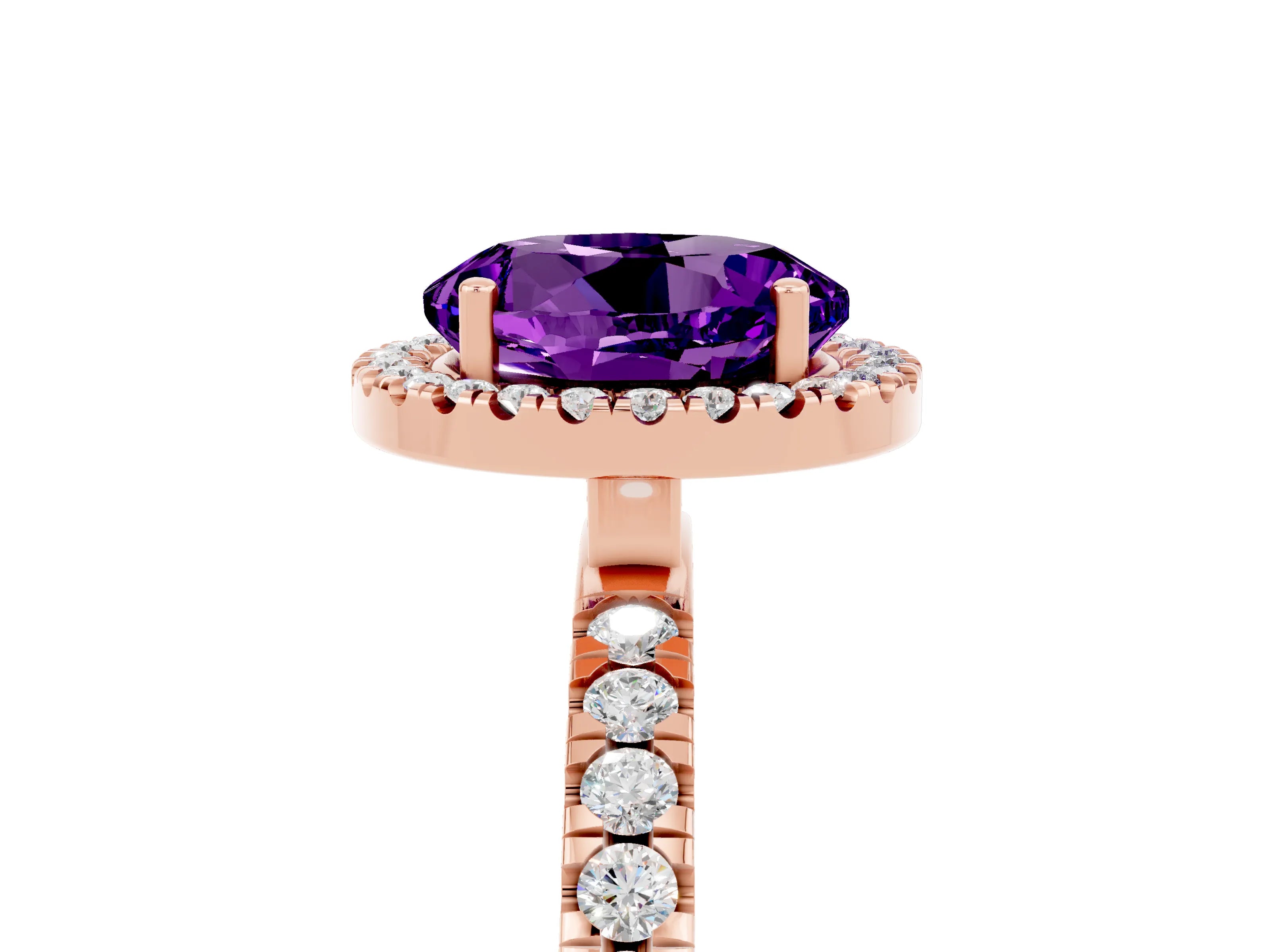 Rose gold Round Cut Halo Diamond Pave Band with Prong Setting_5