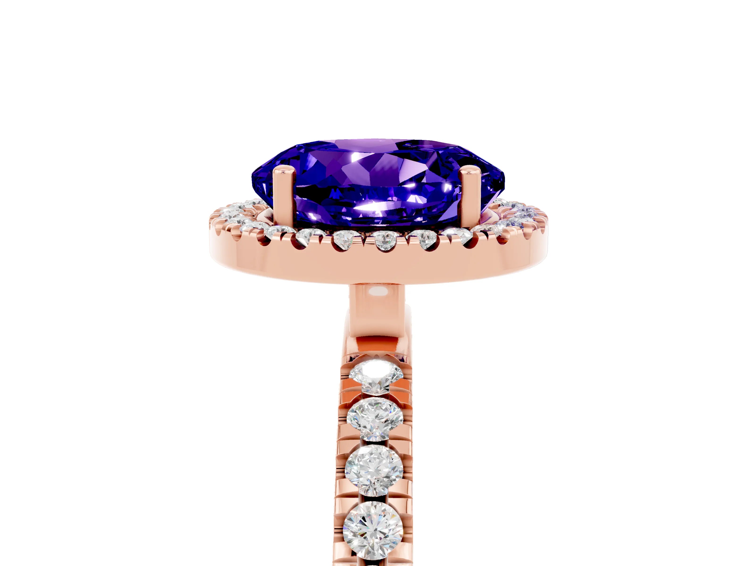 Rose gold Round Cut Halo Diamond Pave Band with Prong Setting_5