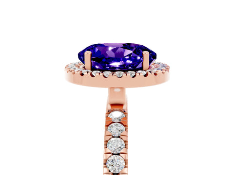 Rose gold Round Cut Halo Diamond Pave Band with Prong Setting_5