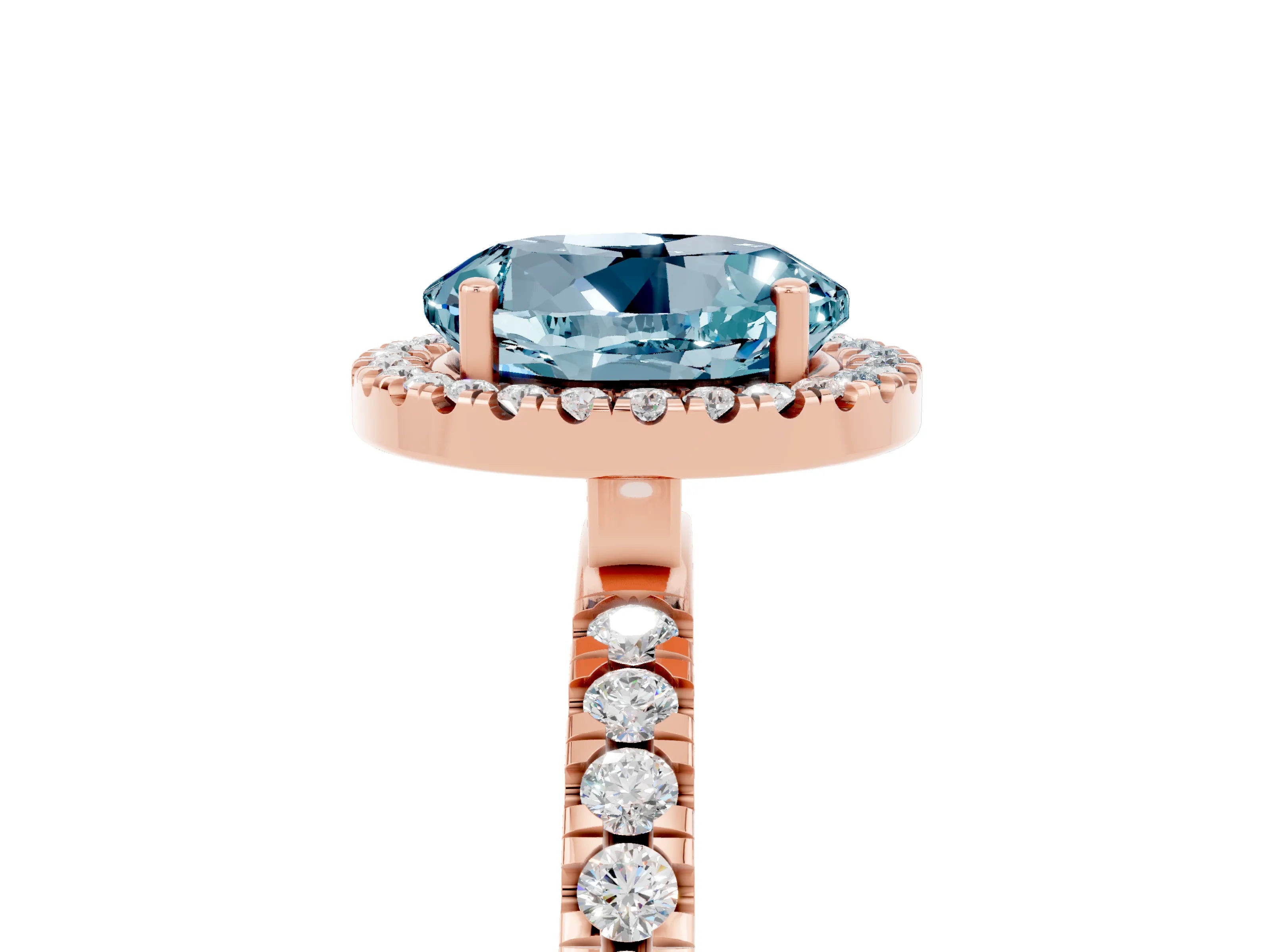 Rose gold Round Cut Halo Diamond Pave Band with Prong Setting_5