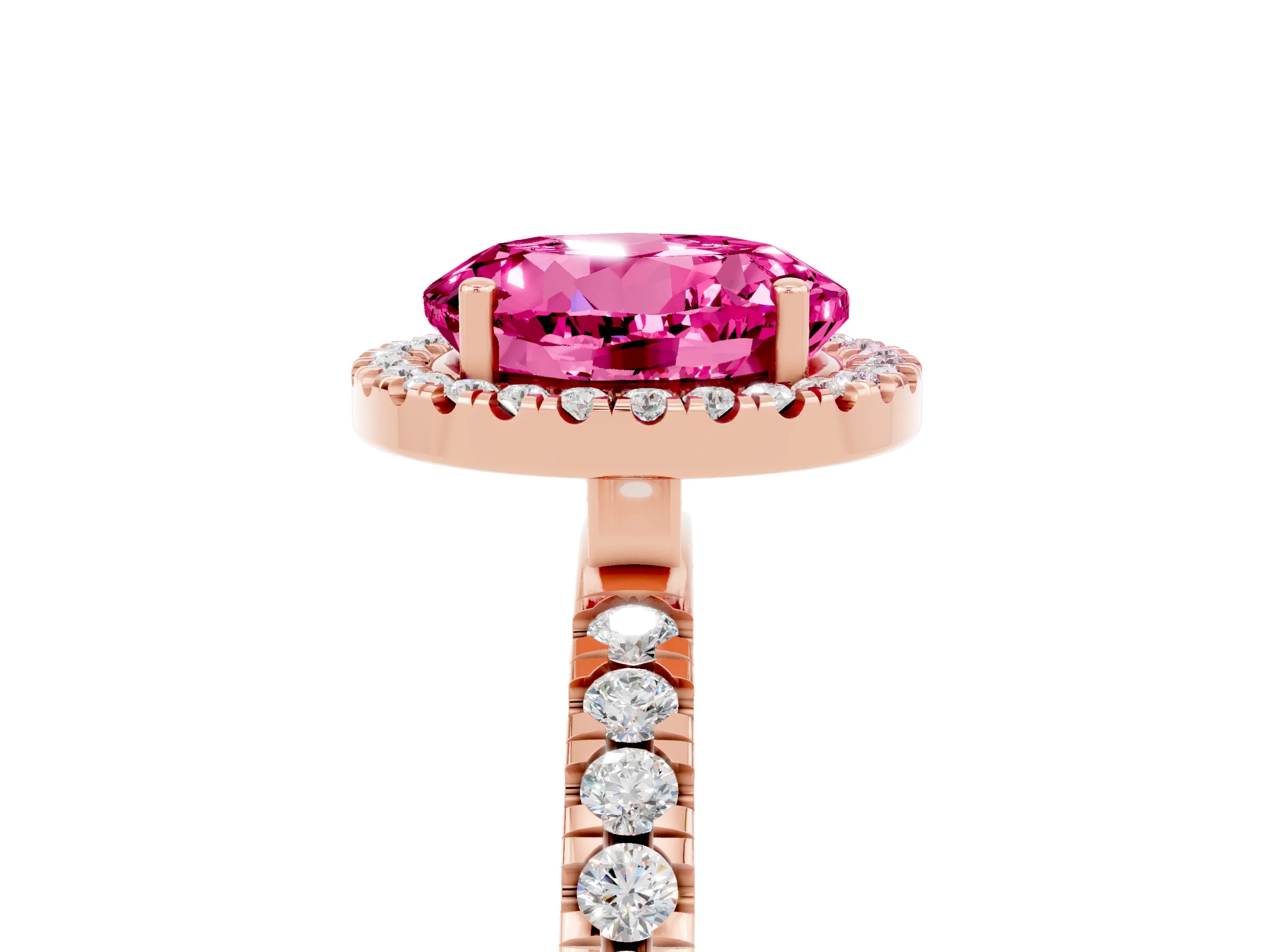 Rose gold Round Cut Halo Diamond Pave Band with Prong Setting_5