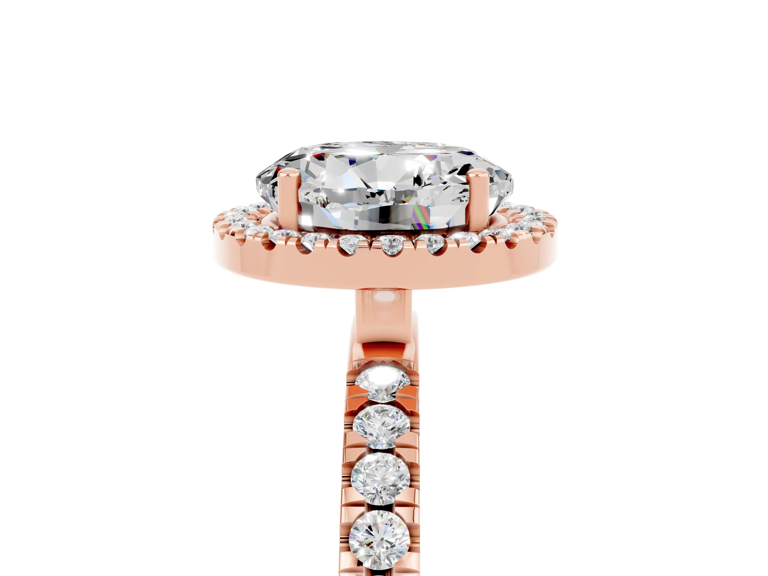 Rose gold Round Cut Halo Diamond Pave Band with Prong Setting_5