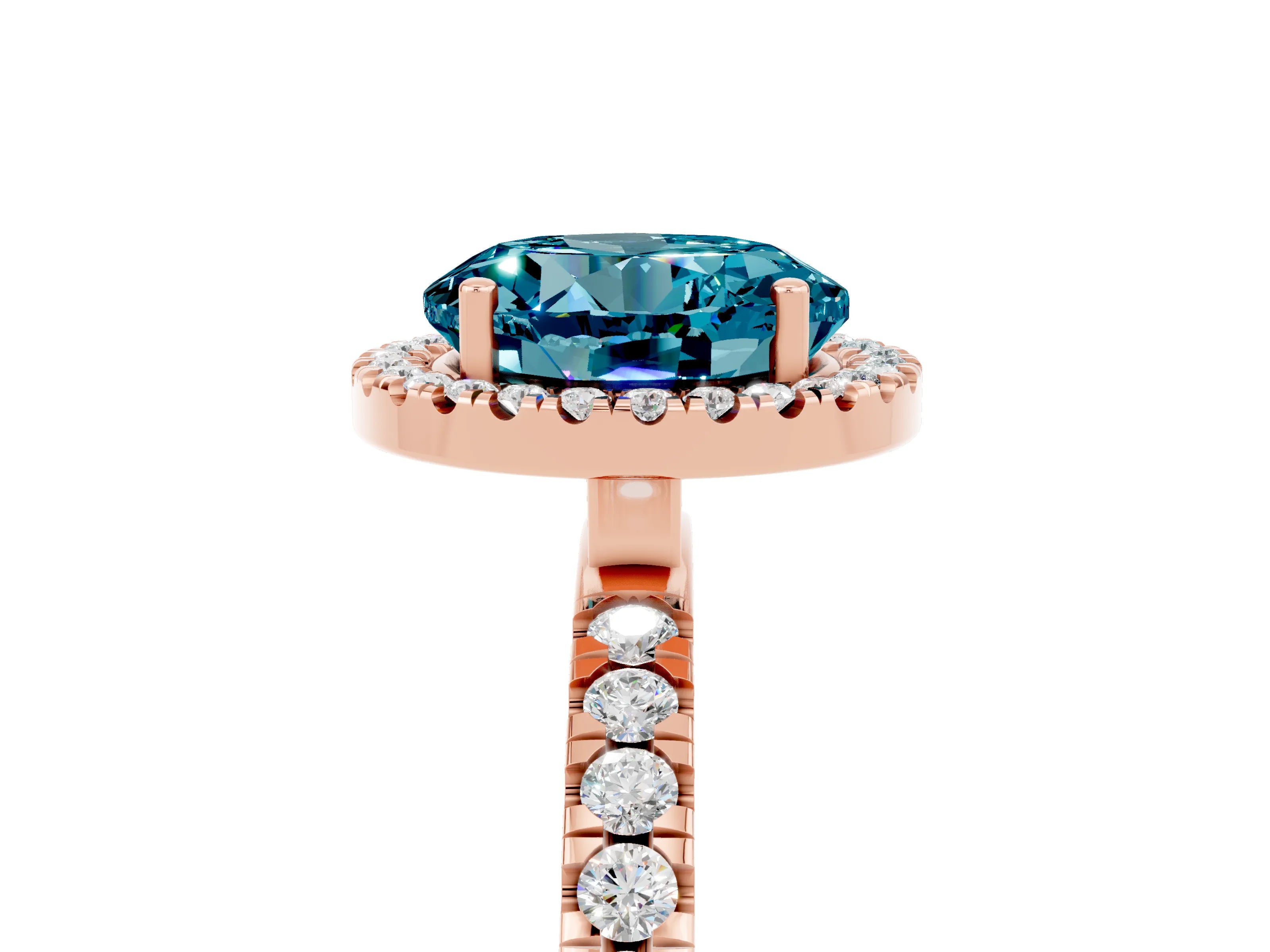 Rose gold Round Cut Halo Diamond Pave Band with Prong Setting_5