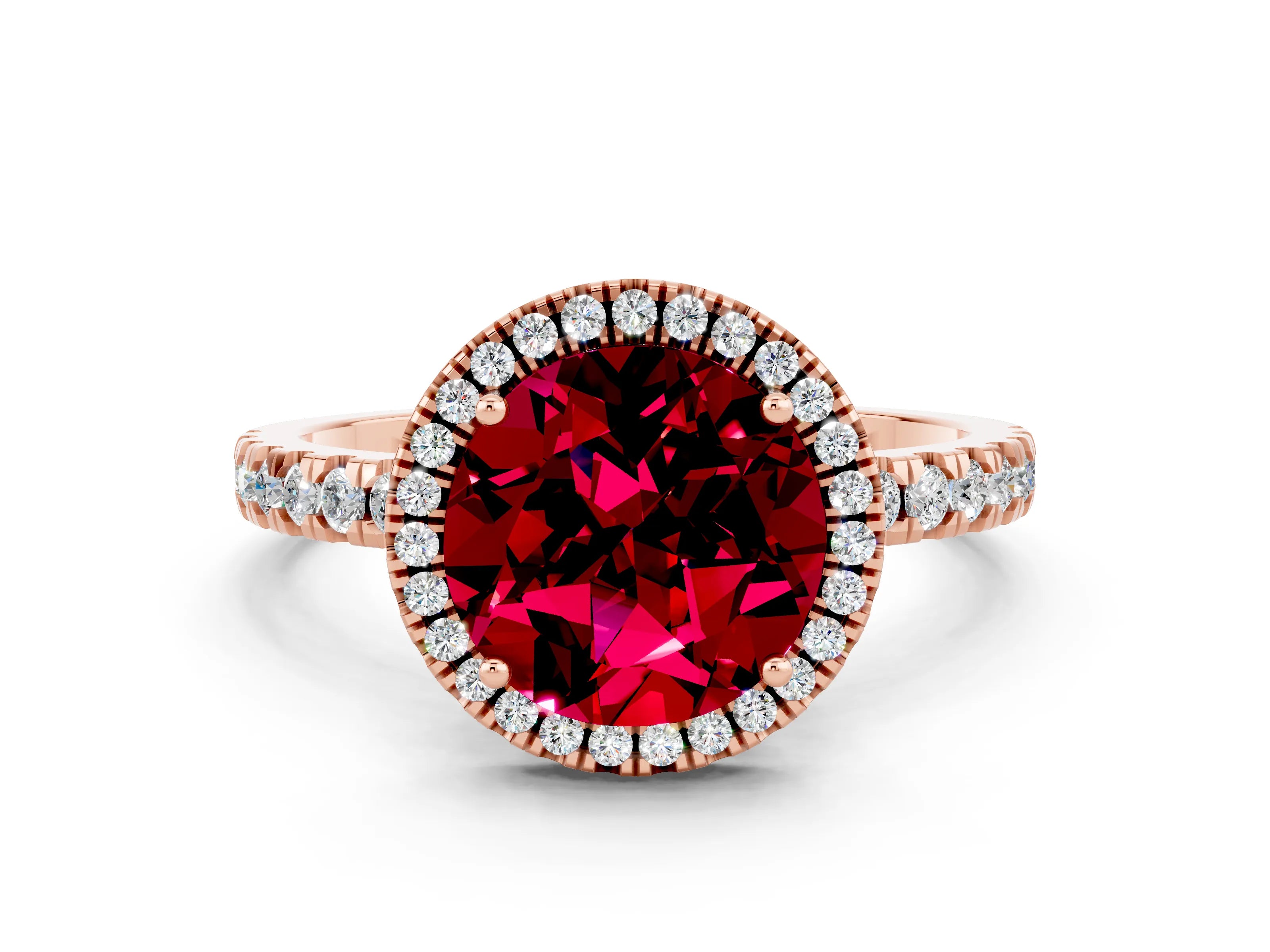 Rose gold Round Cut Halo Diamond Pave Band with Prong Setting