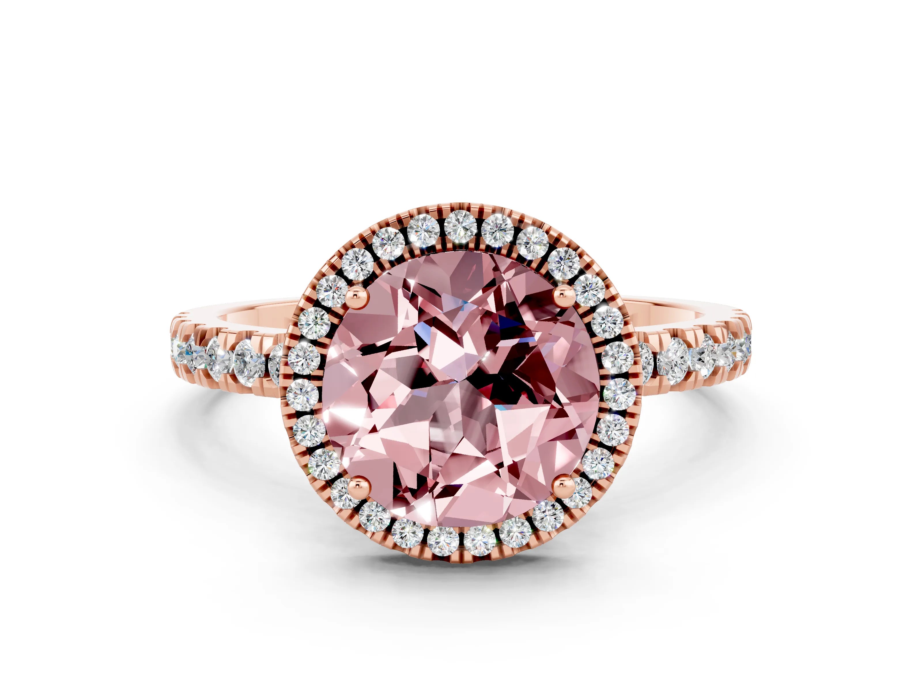 Rose gold Round Cut Halo Diamond Pave Band with Prong Setting