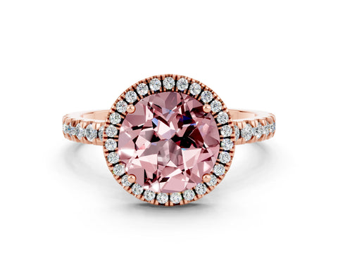 Rose gold Round Cut Halo Diamond Pave Band with Prong Setting