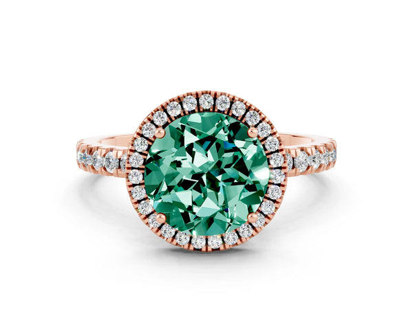 Rose gold Round Cut Green Sapphire Classic Halo Engagement Ring with Round Pavé Band and Prong Setting