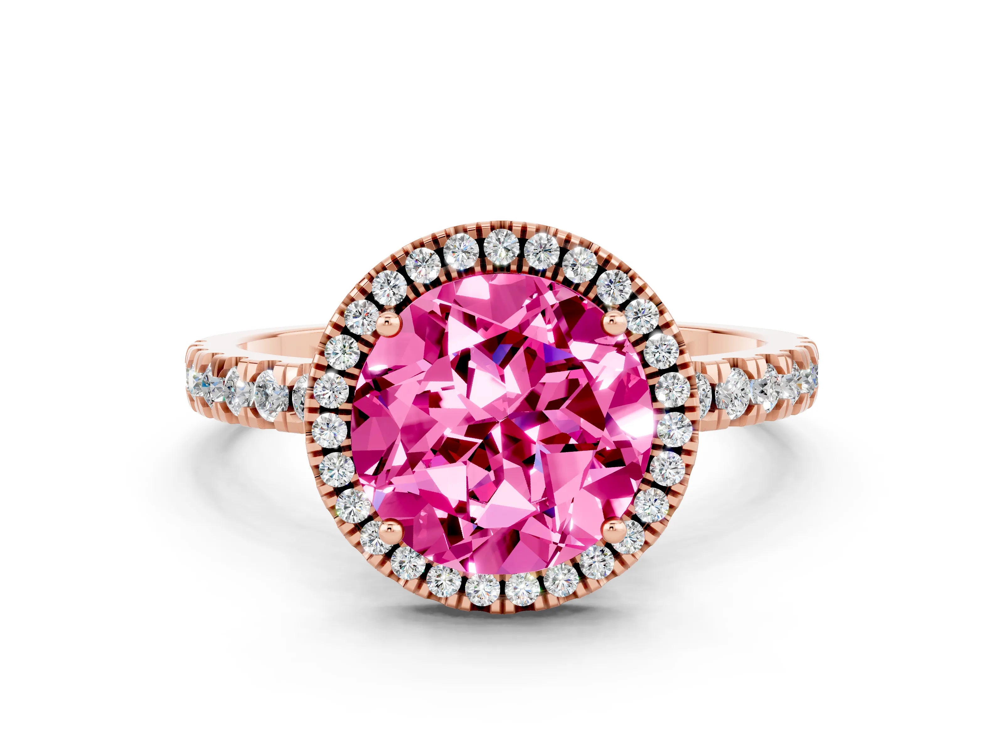 Rose gold Round Cut Halo Diamond Pave Band with Prong Setting