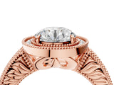 Rose gold Round Cut Halo Diamond Ring with Pavé Band and Four-Prong Setting_95