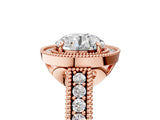Rose gold Round Cut Halo Diamond Ring with Pavé Band and Four-Prong Setting_96