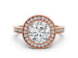 Rose gold Round Cut Halo Diamond Ring with Pavé Band and Milgrain Prong Setting_31