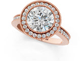 Rose gold Round Cut Halo Diamond Ring with Pavé Band and Milgrain Prong Setting_32