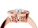 Rose gold Round Cut Halo Diamond Ring with Pavé Band and Milgrain Prong Setting_35