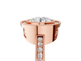 Rose gold Round Cut Halo Diamond Ring with Pavé Band and Milgrain Prong Setting_36