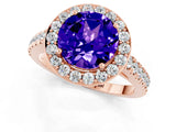 Rose gold Round Cut Halo Diamond Ring with Pavé Band and Three-Prong Setting_1