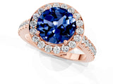 Rose gold Round Cut Halo Diamond Ring with Pavé Band and Three-Prong Setting_1