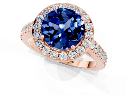 Rose gold Round Cut Halo Diamond Ring with Pavé Band and Three-Prong Setting_1