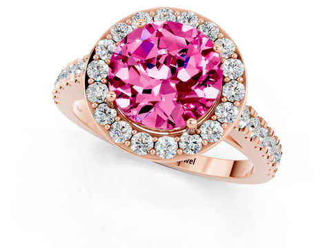 Rose gold Round Cut Halo Diamond Ring with Pavé Band and Three-Prong Setting_1