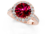 Rose gold Round Cut Halo Diamond Ring with Pavé Band and Three-Prong Setting_1