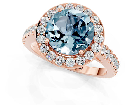 Rose gold Round Cut Halo Diamond Ring with Pavé Band and Three-Prong Setting_1