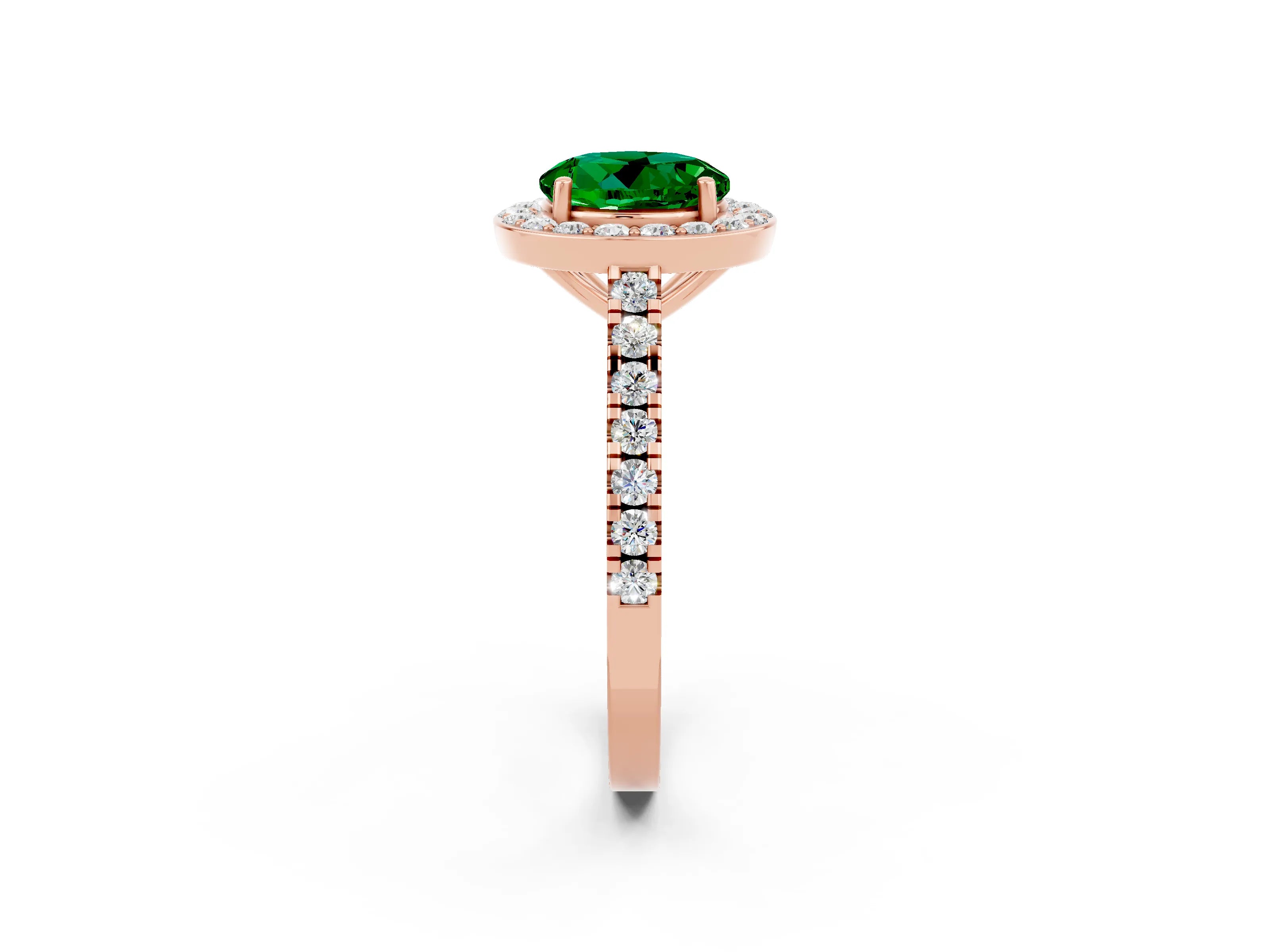 Rose gold Round Cut Halo Diamond Ring with Pavé Band and Three-Prong Setting_2
