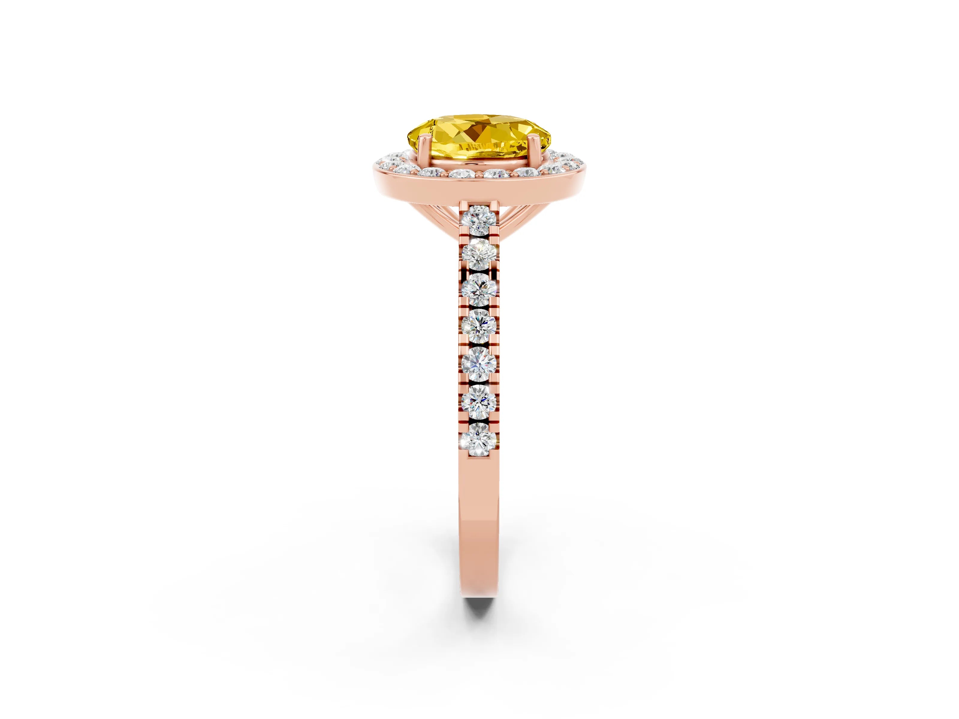 Rose gold Round Cut Halo Diamond Ring with Pavé Band and Three-Prong Setting_2