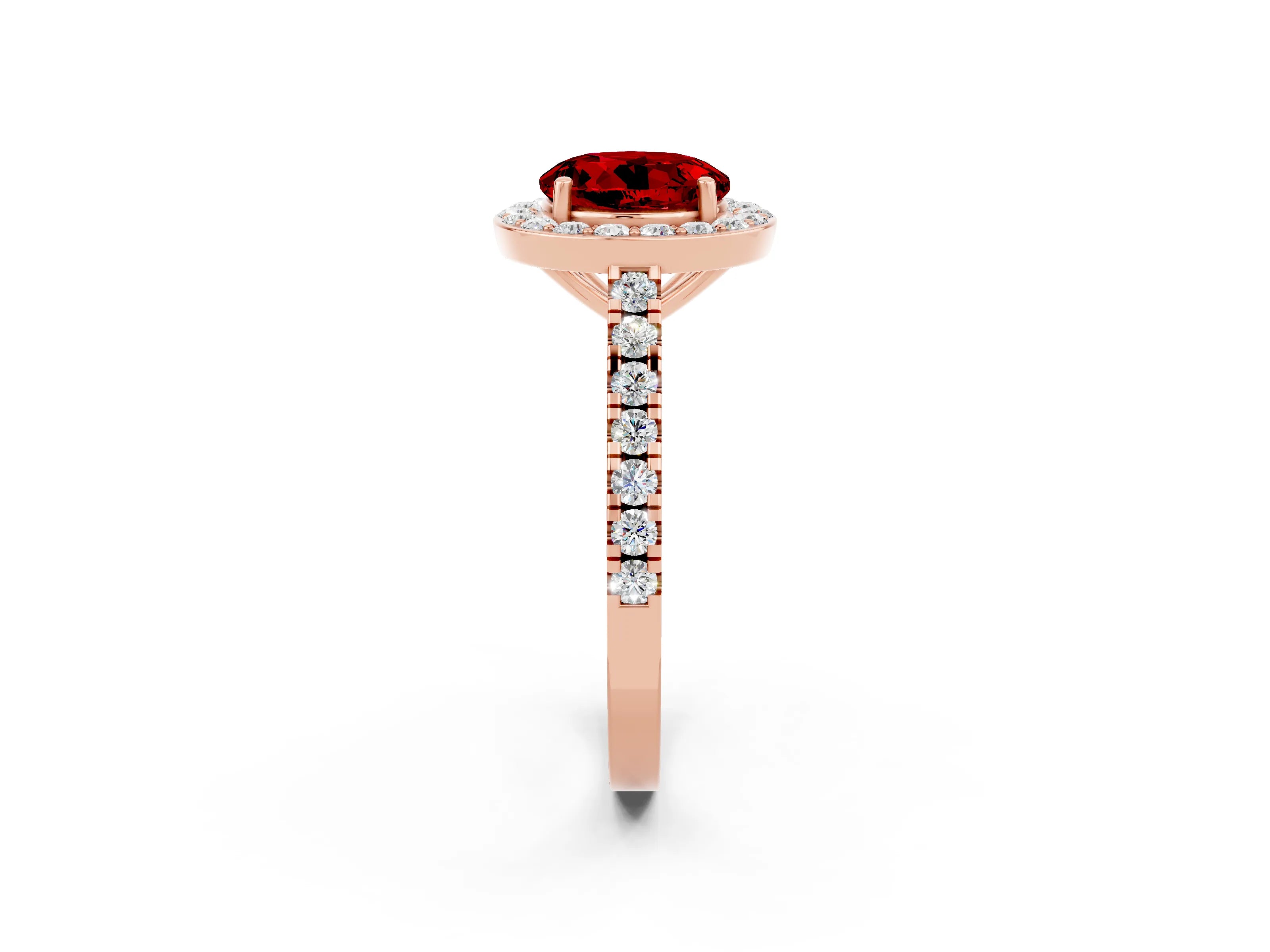 Rose gold Round Cut Halo Diamond Ring with Pavé Band and Three-Prong Setting_2