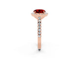 Rose gold Round Cut Halo Diamond Ring with Pavé Band and Three-Prong Setting_2