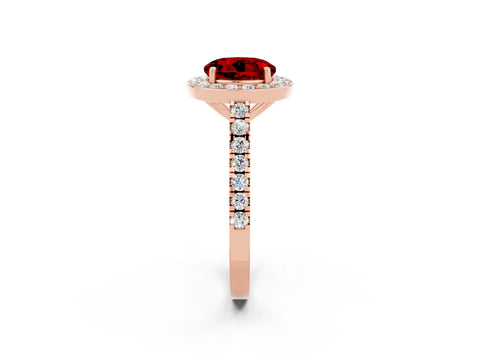 Rose gold Round Cut Halo Diamond Ring with Pavé Band and Three-Prong Setting_2