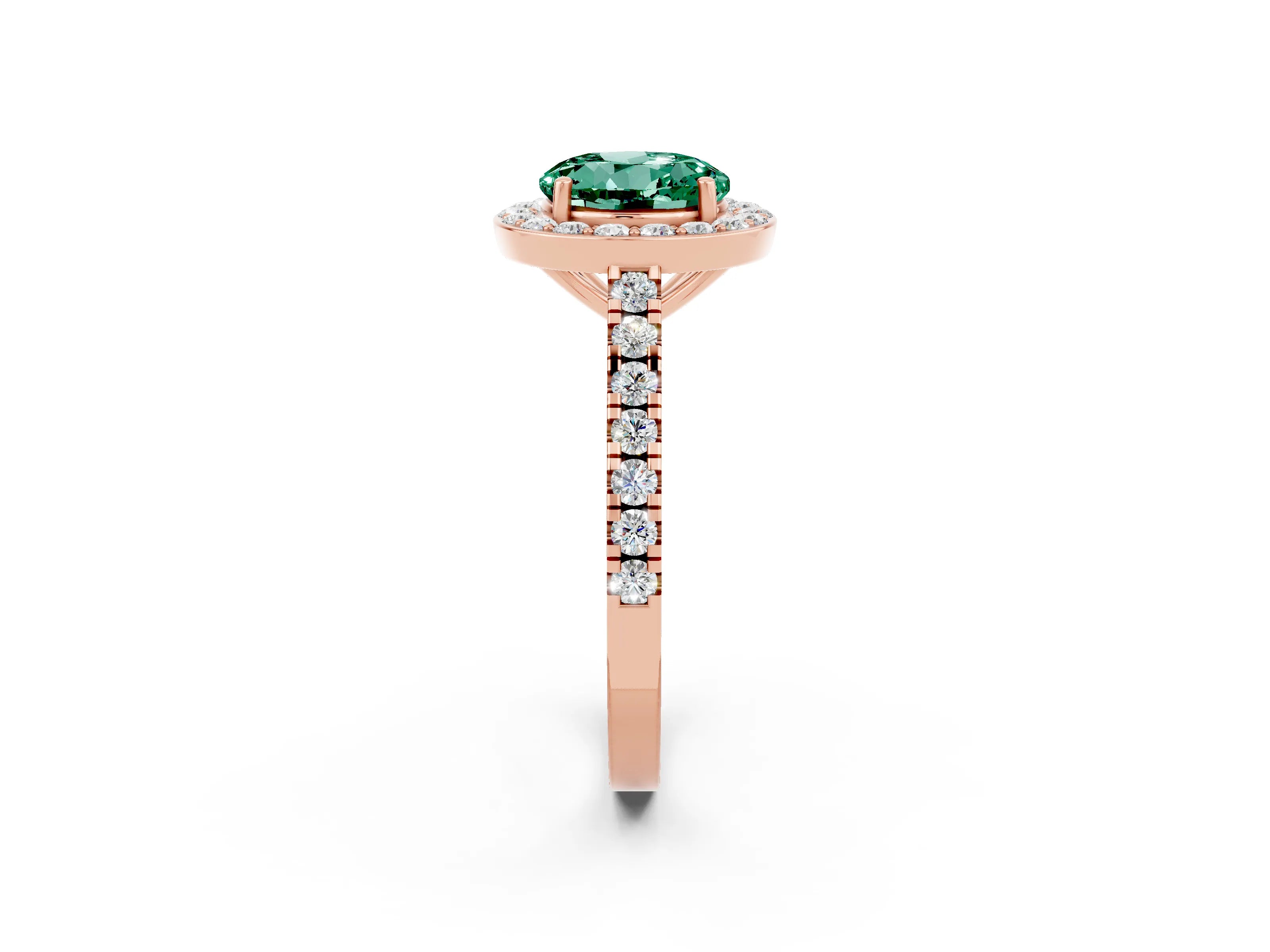 Rose gold Round Cut Halo Diamond Ring with Pavé Band and Three-Prong Setting_2