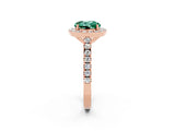 Rose gold Round Cut Halo Diamond Ring with Pavé Band and Three-Prong Setting_2