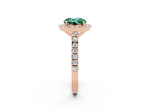 Rose gold Round Cut Halo Diamond Ring with Pavé Band and Three-Prong Setting_2