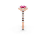 Rose gold Round Cut Halo Diamond Ring with Pavé Band and Three-Prong Setting_2