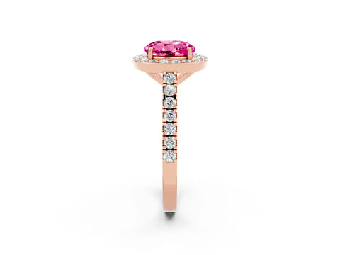 Rose gold Round Cut Halo Diamond Ring with Pavé Band and Three-Prong Setting_2