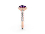 Rose gold Round Cut Halo Diamond Ring with Pavé Band and Three-Prong Setting_2